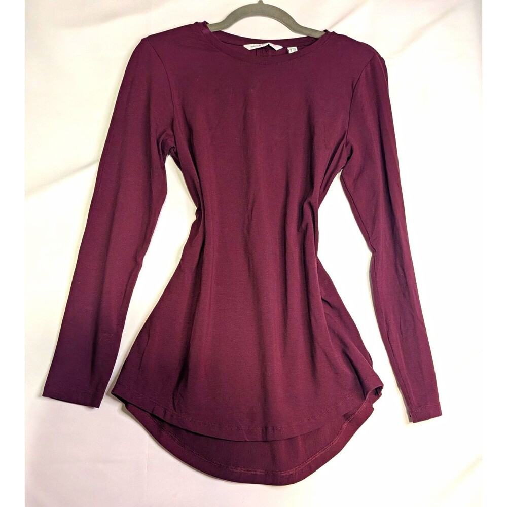Isaac Mizrahi Live! Burgundy Modal Jersey Pleated Round Neck Tunic Top M